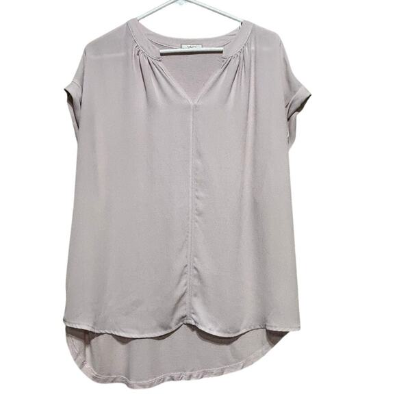 Pleione Tops - Pleione Women's Dusty Pink Hi-Lo Blouse Size M V Neck Short Sleeve Casual